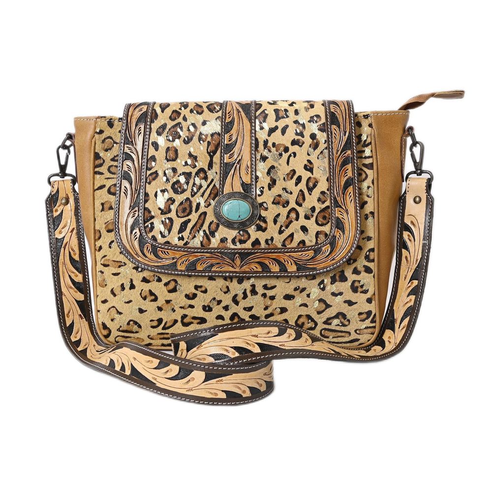 Print Leather Crossbody Bag Handtooled Adjustable Shoulder Bag T_T